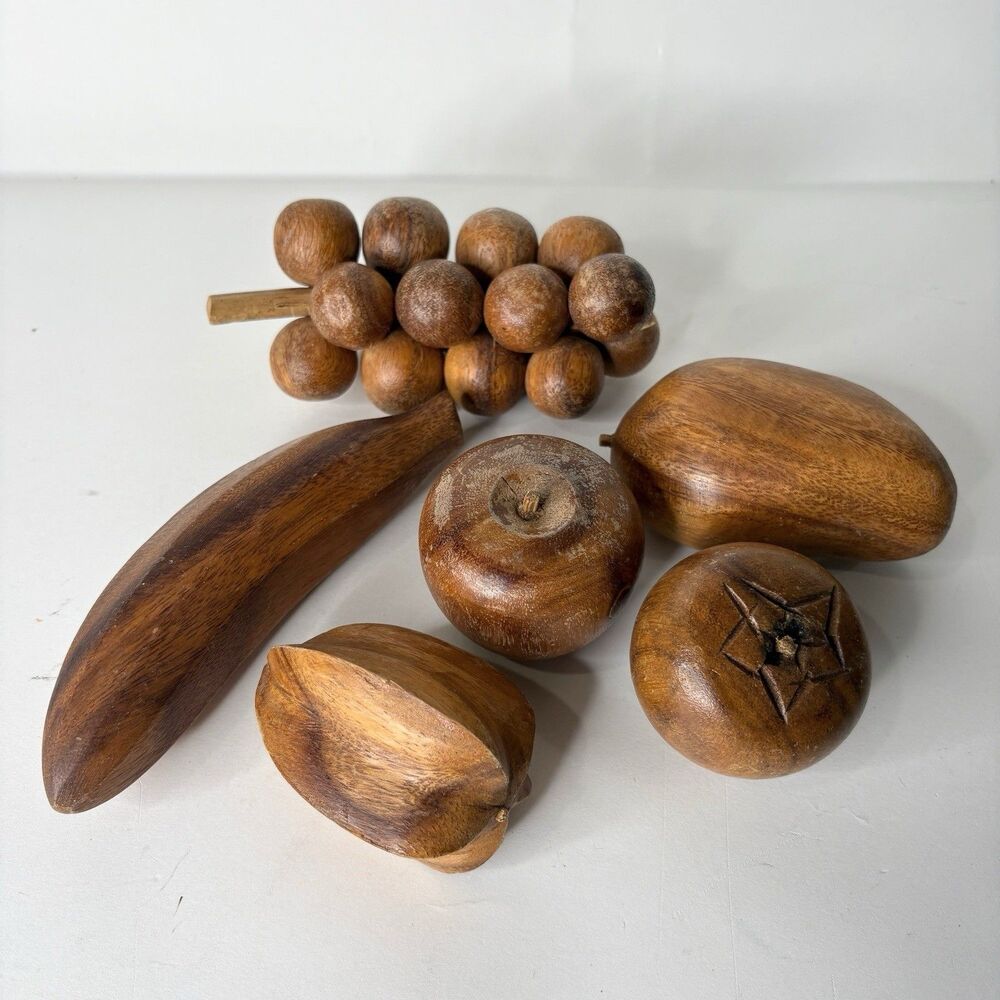Vintage Wooden Fruit Decor MCM Banana Grapes Tomato Mango Star Fruit Apple